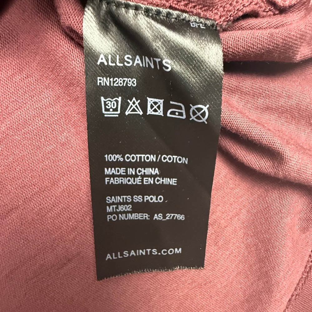 AllSaints Saints SS Polo Shirt Mens XXL Oxblood Burgundy Cotton MTJ602 Ramskull - Picture 8 of 11
